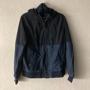 Express Men's Medium Full Zip Hooded Jacket Navy & Blue Colorblock Mixed Media